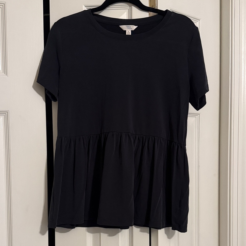 Dark Gray Peplum Short Sleeve Top - Women